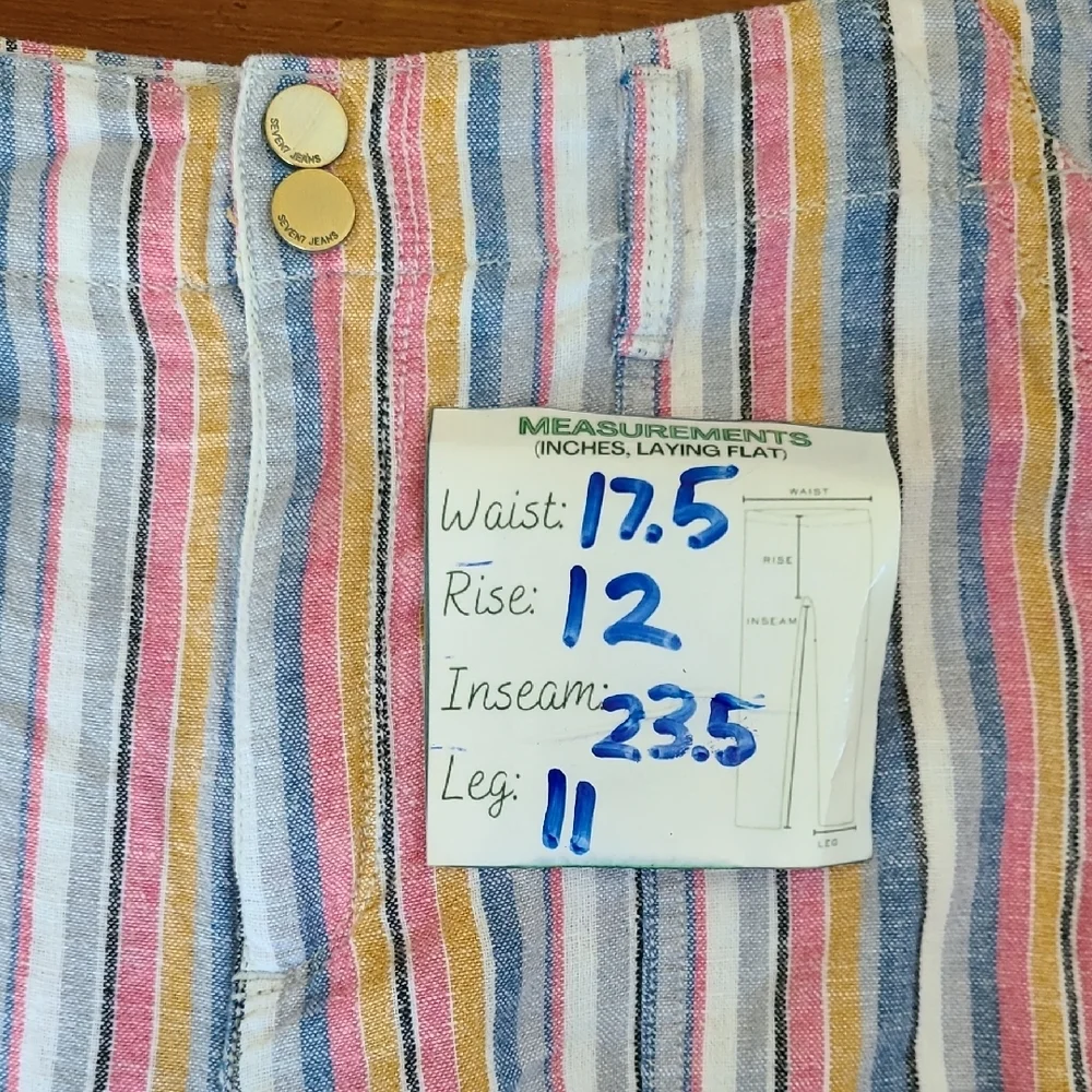 Seven7 Multicolor Striped Wide Leg Palazzo Cropped Linen Blend Pants Size 10 - Picture 13 of 13